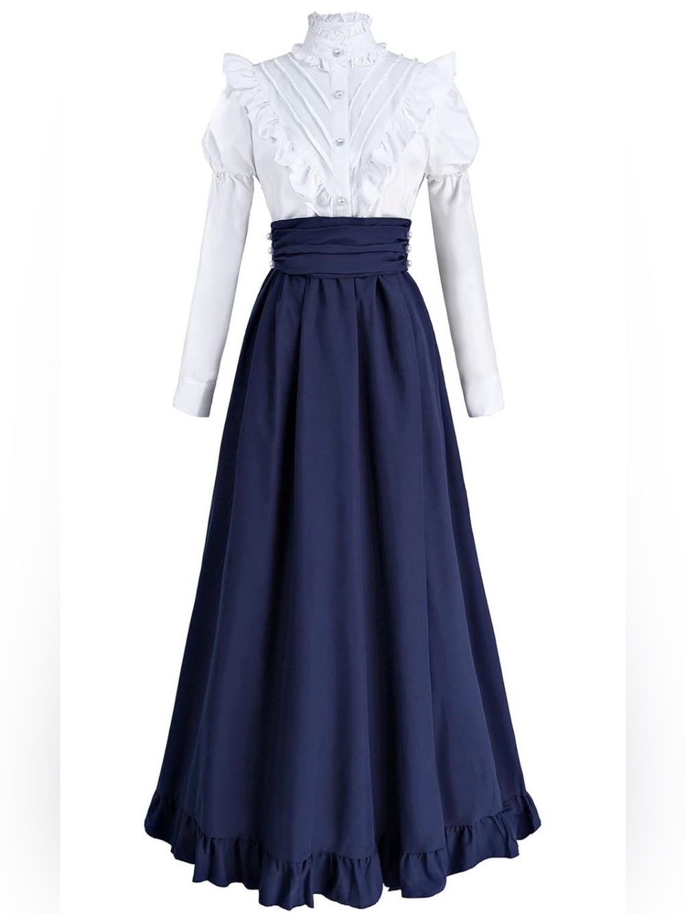Navy Blue High-Waist Maxi Skirt with Wide Waistband